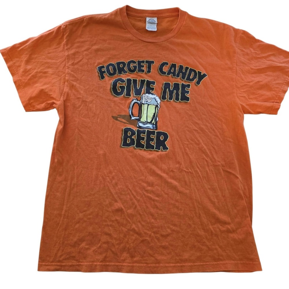 Forget Candy, Give Me Beer Halloween T-Shirt Cotton Orange Gildan Large